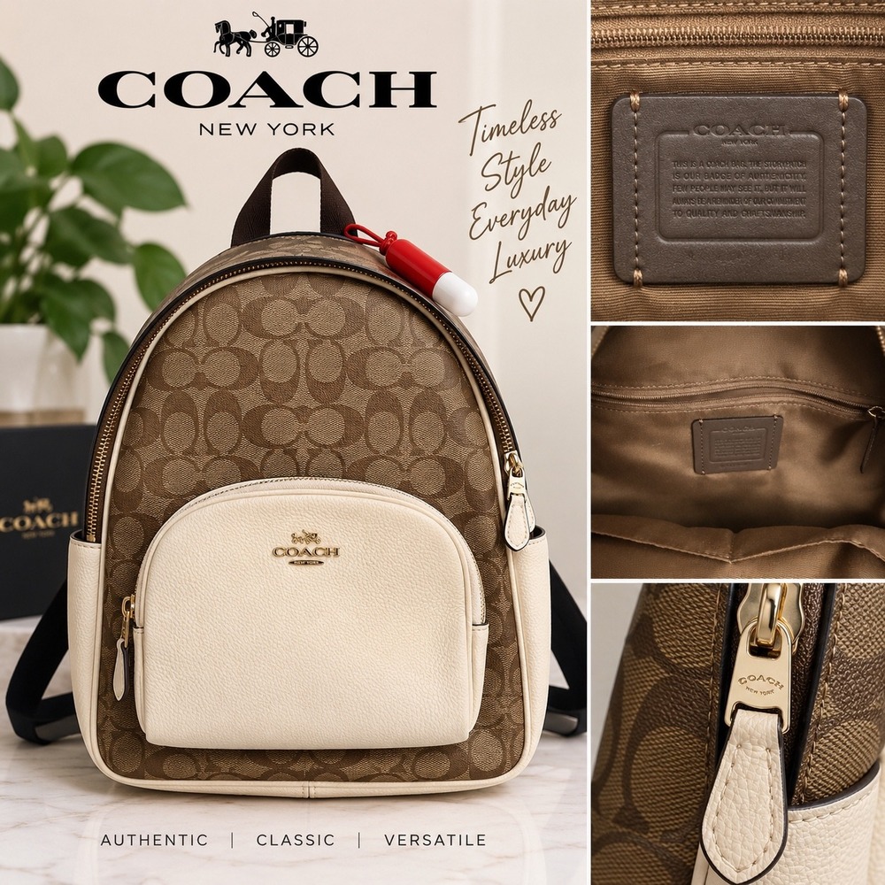 Coach Jordyn Backpack Signature Canvas Chalk White Leather Gold Hardware F76622